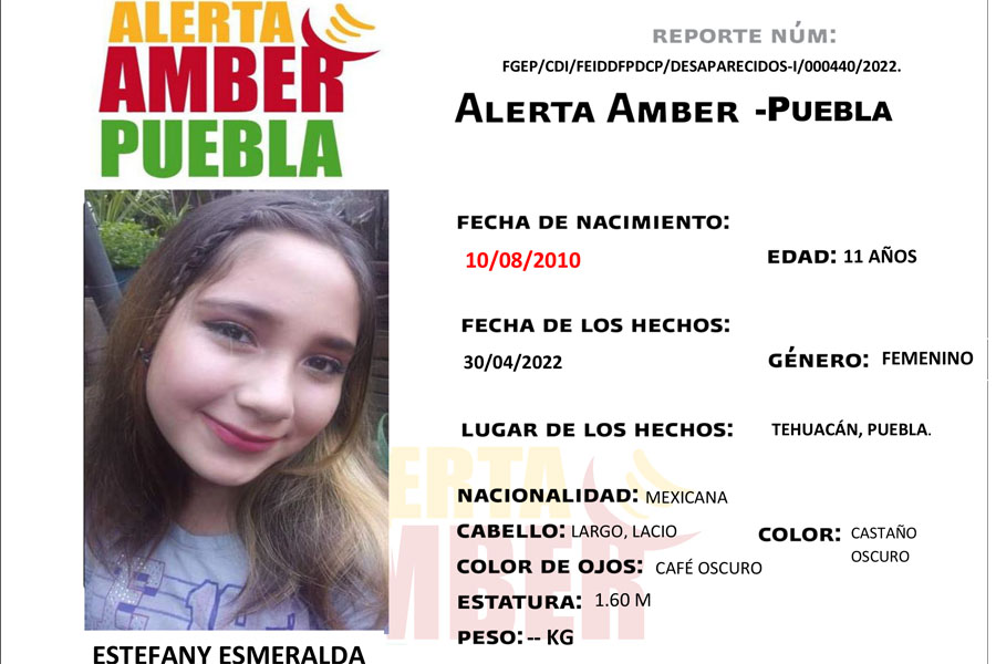 Activan Alerta Amber para localizar a Estefany de 11 años