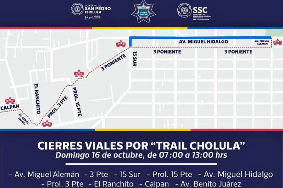 Anunció San Pedro Cholula cierre de calles por Trail Cholula