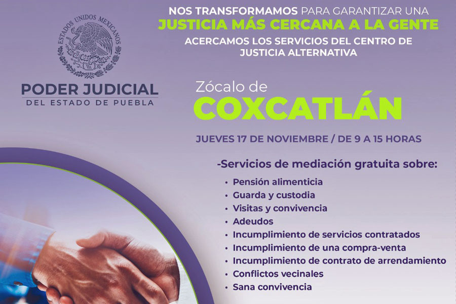 Realizará TSJ Jornada de justicia en Zinacatepec y Coxcatlán