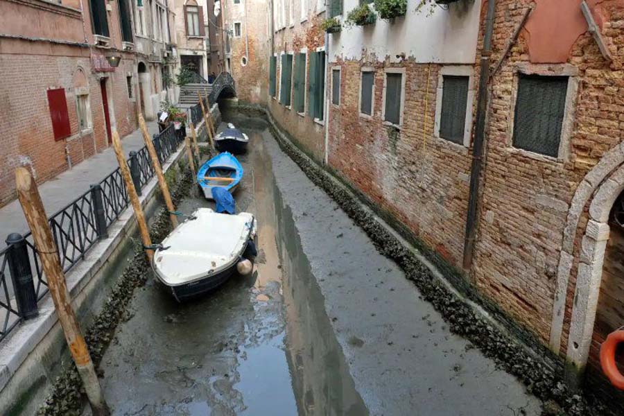 Sin agua los canales de Venecia y temen sequía en Italia