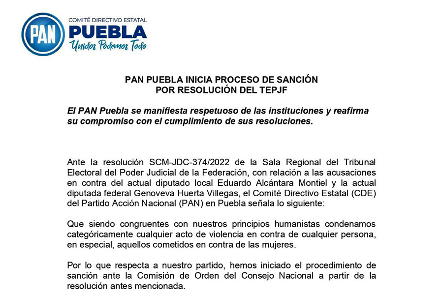 Inició PAN procedimiento de sanción a Alcántara y Genoveva