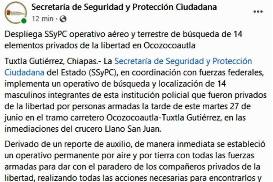 Comandó secuestro a 14 elementos de Seguridad en Chiapas