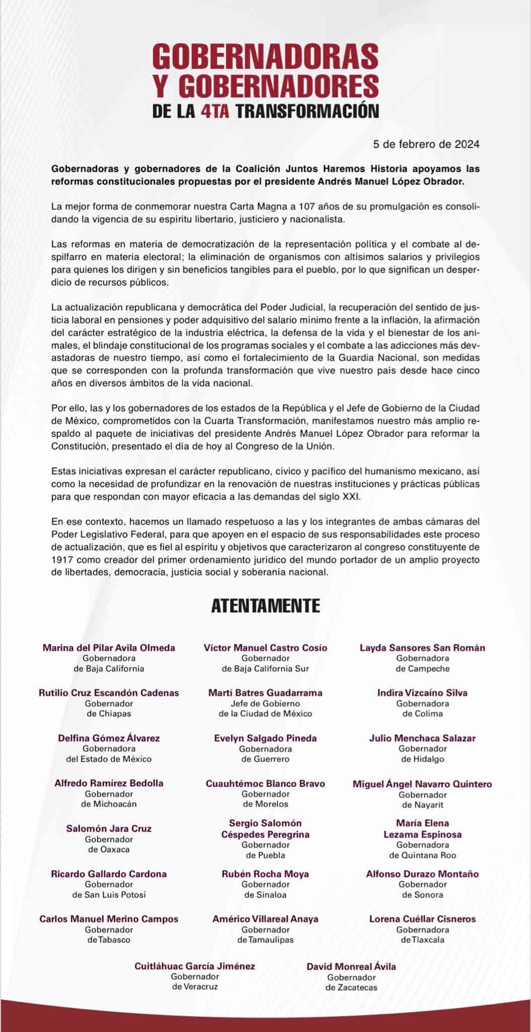 Respaldó Céspedes iniciativas de Reformas de López Obrador