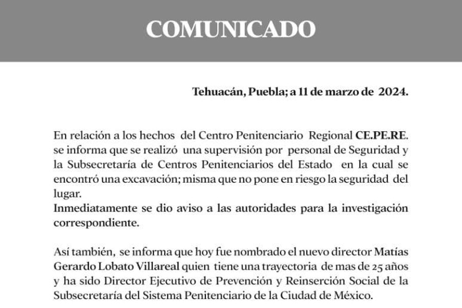 Hallaron un túnel en el CERESO de Tehuacán