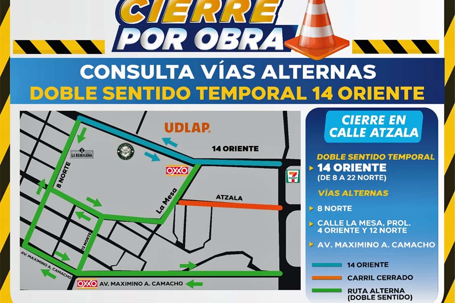 Activó San Andrés Cholula doble sentido en la 14 oriente